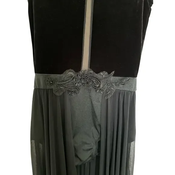 WEISSMAN Dance Costume black velvet maxi applique dress WASTE OF TIME 10984 SA - Picture 5 of 15